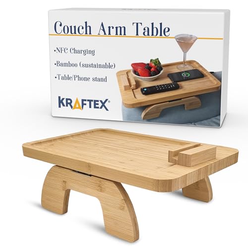 Coucharm-Tablett mit NFC-Ladegerät: Couch-Tablett aus Bambus, 38,1 x 25,4 cm, stabiles Sofa-Arm-Tablett oder breites Couch-Arm-Tablett. Tolles Sofatablett für Coucharm Coucharm-Tablett mit NFC-Ladegerät: Couch-Tablett aus Bambus, 38,1 x 25,4 cm, stabiles Sofa-Arm-Tablett oder breites Couch-Arm-Tablett. Tolles Sofatablett für Coucharm von Kraftex