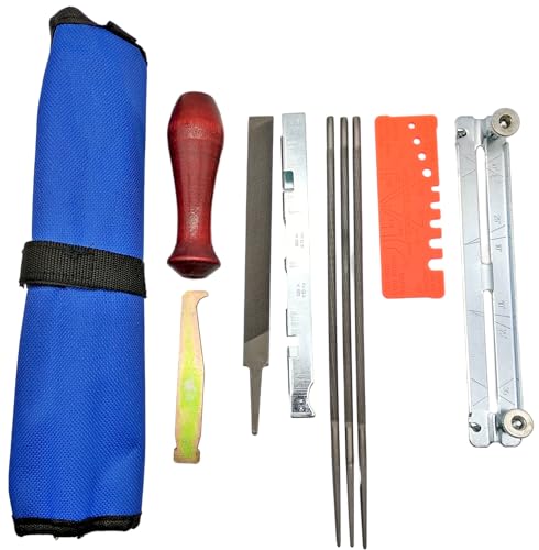 10tlg Feilen Schärfset 4,8mm für 0,325'',3/8" Sägekette Motorsäge Kettensäge Feilenhalter Tiefenbegrenzerlehre Tasche von Kraftfeld