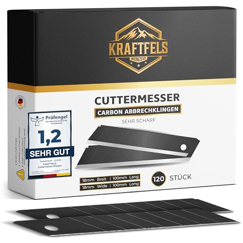 KRAFTFELS 120x Profi Cuttermesser Klingen 18mm - Ersatzklingen Cuttermesser aus hochwertigem Carbonstahl - Klingen Cuttermesser - Gehärtet & ultra scharf - Abbrechklingen für Cutter Messer Schwarz… von KRAFTFELS