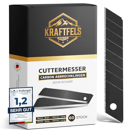 KRAFTFELS 60x Profi Cuttermesser Klingen 18mm - Ersatzklingen Cuttermesser aus hochwertigem Carbonstahl - Klingen Cuttermesser - Gehärtet & ultra scharf - Abbrechklingen für Cutter Messer Schwarz… von KRAFTFELS