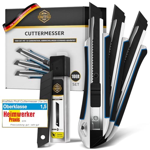 KRAFTFELS Profi 10er Set - Robustes Cuttermesser 18mm inklusive 10 extrem scharfen Cuttermesser Klingen 18mm - Rutschfestes Cutter & Universalmesser. KRAFTFELS Profi 10er Set - Robustes Cuttermesser 18mm inklusive 10 extrem scharfen Cuttermesser Klingen 18mm - Rutschfestes Cutter & Universalmesser. von KRAFTFELS