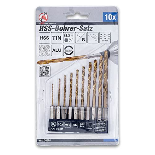 BGS Diy 50801 | HSS-Bohrer-Satz | 10-tlg. | titan-nitriert | 1,5 - 6 mm | 6,3 mm (1/4") | Hochgeschwindigkeits- / Schnellgeschwindigkeits-Stahl BGS Diy 50801 | HSS-Bohrer-Satz | 10-tlg. | titan-nitriert | 1,5 - 6 mm | 6,3 mm (1/4") | Hochgeschwindigkeits- / Schnellgeschwindigkeits-Stahl von BGS Do it yourself