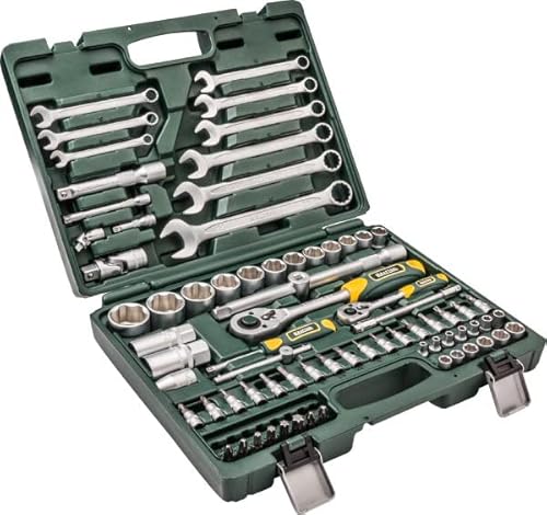 Kraftool Steckschlüssel-Set 82tlg., 1/2", 1/4", 5/16" mit Umschaltknarren, Steckgriff, T-Gleitgriff, Ringgabelschlüssel, Steckschlüsseleinsätzen und Biteinsätze von Kraftool