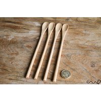 4 X Handgefertigte Holzlöffel Lang Oval Teelöffel 21 cm Servier Utensil Kaffee Geschenk von KraftsAtik