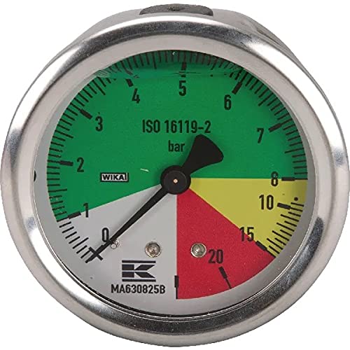 Manometer Anschluss hinten 1/4 Zoll Durchmesser Karkasse: 63 mm Druck 0-8-25 bar Manometer Anschluss hinten 1/4 Zoll Durchmesser Karkasse: 63 mm Druck 0-8-25 bar von Kramp