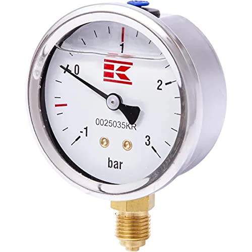 Manometer mit Glycerin Anschluss 1/4 Zoll Durchmesser Karkasse 63 mm Druck -1 / 3 bar von Kramp