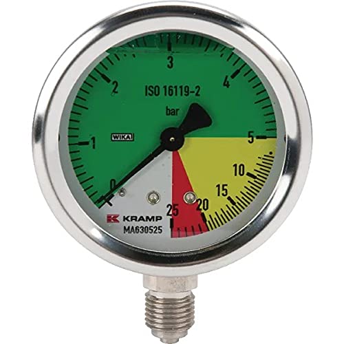 Metall Manometer mit Glycerin Durchmesser 63 mm Anschluss 1/4" Druck 0-5-20-25 bar von Kramp