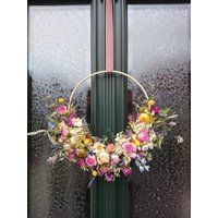 Trockenblumenkranz "Bunteblütenwiese" Türkranz Wandkranz Mit Samtschleife Homedeco von Kranznaturschon