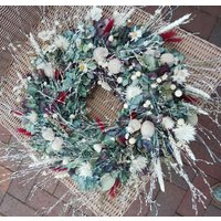Trockenblumenkranz " Natürlichschön" Wandkranz Tischkranz Hortensienkranz Blau Türkranz Sale von Kranznaturschon