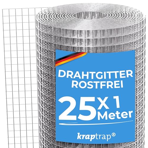 KrapTrap Volierendraht Drahtgitter I 19x19 I verzinkt I Hasendraht I 0,9mm stark I 25 x 1m von KrapTrap