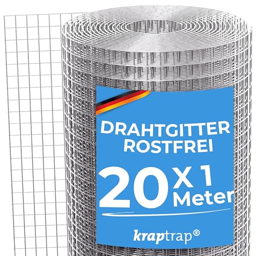 KrapTrap Volierendraht Drahtgitter I verzinkt I 20 m x 1 m I 12x12 mm I stabiler Kaninchendraht I Wühlmausgitter I Vogeldraht von KrapTrap
