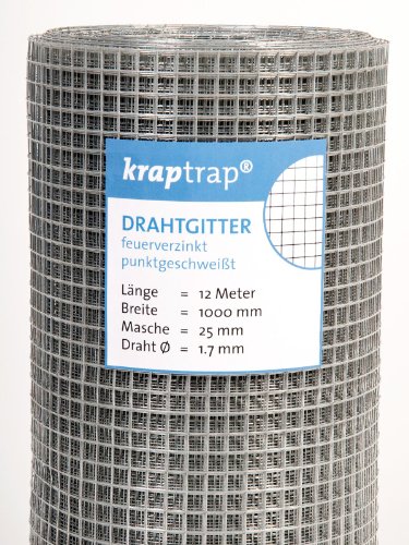 KrapTrap Volierendraht Drahtgitter I 25x25 I 12m x 1m I verzinkt I Papageiendraht I stabiler Gitterdraht 1,7 mm stark von KrapTrap