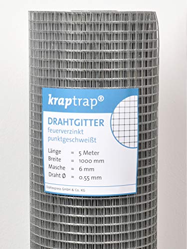 KrapTrap Volierendraht Drahtgitter feinmaschig I verzinkt I 6x6 mm I 5m x 1m I Wühlmausgitter Mäusegitter Nagergitter Hochbeetgitter von KrapTrap