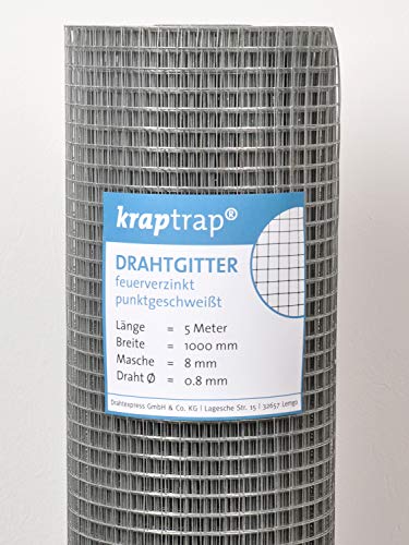 KrapTrap Volierendraht Drahtgitter feinmaschig I verzinkt I 8x8 mm I 5m x 1m I Wühlmausgitter Mäusegitter Nagergitter Hochbeetgitter … von KrapTrap