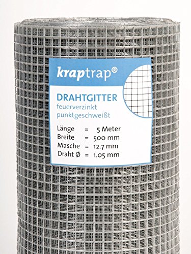 KrapTrap Volierendraht Drahtgitter I verzinkt I 12x12 I stabiler Kaninchendraht I Wühlmausgitter I Kleintierzaun Hasengitter Hühnerdraht (0,5m x 5m) von KrapTrap