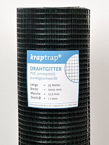 KrapTrap Volierendraht SCHWARZ Drahtgitter I verzinkt I 12x12 mm I 25m x 1m I Kaninchendraht von KrapTrap