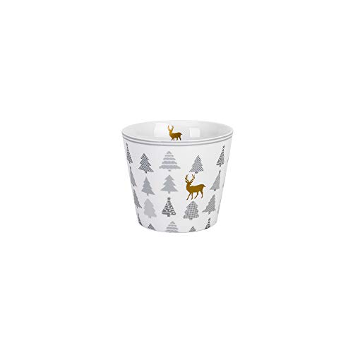 Krasilnikoff - Becher, Tasse - Happy Cup - Christmas Trees with Deer - weiß, grau, Gold - ca. 400 ml - Höhe: 9 cm von Krasilnikoff