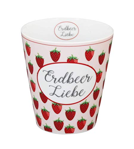 Krasilnikoff - Becher, Tasse - Happy Mugs - Erdbeerliebe - ca. 330 ml - Höhe: 10 cm - rosa, rot, weiß von Krasilnikoff