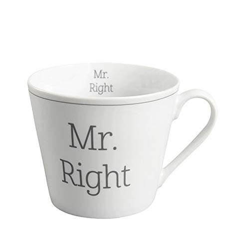 Krasilnikoff - Becher, Tasse mit Henkel - Happy Cup - Mr.Right - ca. 400 ml - Höhe: 9 cm - weiß/grau von Krasilnikoff