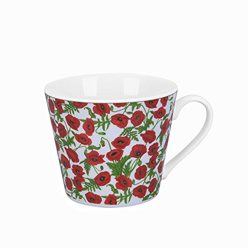 Krasilnikoff - Becher, Tasse mit Henkel - Happy Cup - Poppies - weiß, grün, rot - ca. 400 ml - Höhe: 9 cm von Krasilnikoff