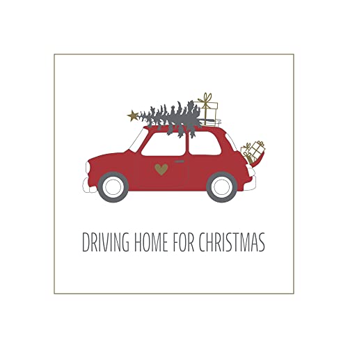 Krasilnikoff Servietten Weihnachtsservietten "DRIVING HOME, Red Car" Papierserviette von Krasilnikoff