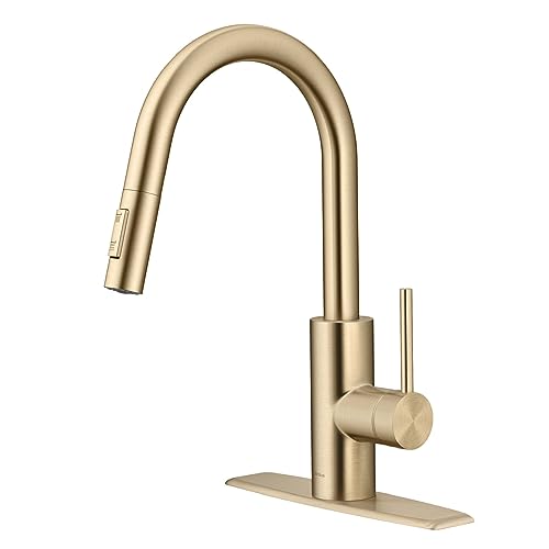 KRAUS Oletto Pull-Down-Einhand-Küchenarmatur mit QuickDock Top Mount Installation Montage Montage in Spot Free Antik Champagner Bronze, KPF-2620SFACB von Kraus