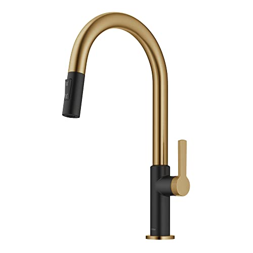 KRAUS Oletto KPF-2820BBMB Hochbogen-Einhebel-Küchenspüle-Armaturen aus gebürstetem Messing/Mattschwarz, Küchenarmaturen mit herausziehbarem Sprühkopf von Kraus