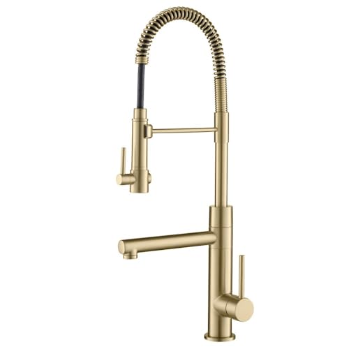 Kraus Artec Pro KPF-1603BG Küchenarmatur mit 2 Funktionen, kommerzieller Stil, vorspülbar, mit ausziehbarer Federauslauf und Topffüller, gebürstetes Gold-Finish, 62 cm von Kraus