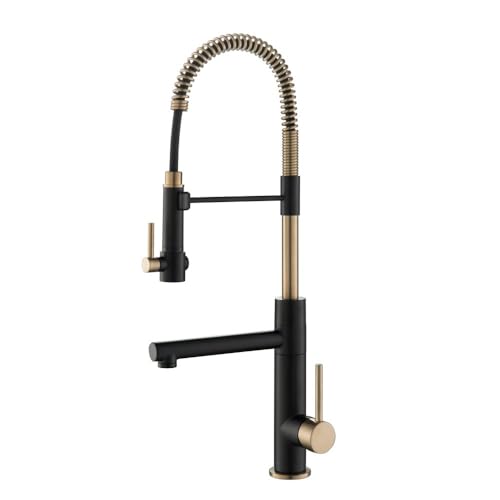 Kraus KPF-1603BGMB Artec Pro Küchenarmatur mit 2 Funktionen, kommerzieller Stil, vorspülbar, mit ausziehbarem Federauslauf und Topffüller, Gebürstetes Gold/Mattschwarz, Brushed Gold/Matte Black von Kraus