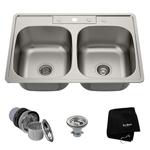 Kraus KTM33 Doppeleinbauspüle mit gleich großen Becken aus Edelstahl (83,82 cm, 1,02 mm) von Kraus