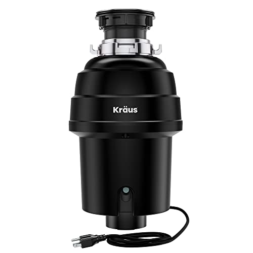 Kraus KWD100-100MBL WasteGuard 1 PS Kontinuierliche Zufuhr Müllentsorgung mit ultra-leisem Motor für Küchenspülen mit Netzkabel und Flansch inklusive, Mattschwarz von Kraus