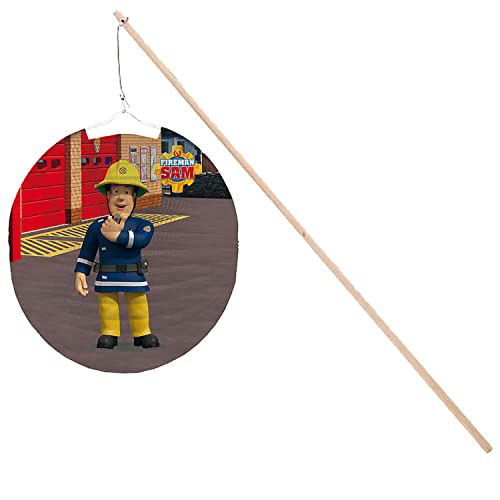 Feuerwehrmann Sam Lampion-Set inkl. Laternenstab aus Holz mit LED-Licht Laternenumzug St. Martin Kindergeburtstag Halloween (Feuerwehrmann Sam Lampion 25 cm) von Krause & Sohn