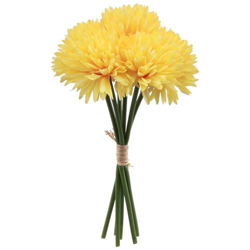 Krause & Sohn Kunstblumen 6 Dahlien Blumenstrauß 26 cm lang Vintage Tisch-Deko Geburtstag Hochzeit Dekoration Wohn-Accessoire (Gelb) von Krause & Sohn