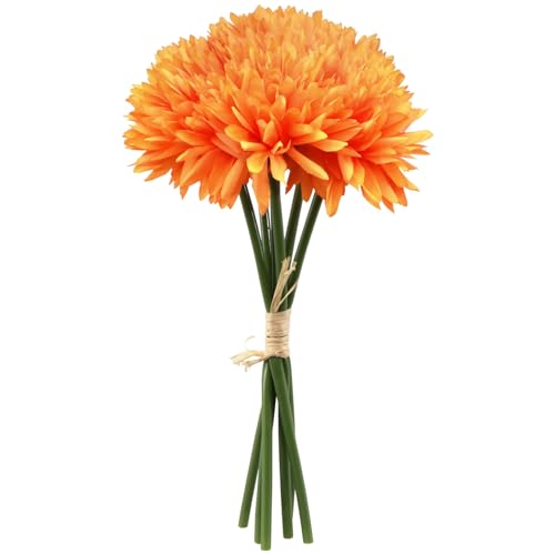 Krause & Sohn Kunstblumen 6 Dahlien Blumenstrauß 26 cm lang Vintage Tisch-Deko Geburtstag Hochzeit Dekoration Wohn-Accessoire (Mandarine) von Krause & Sohn
