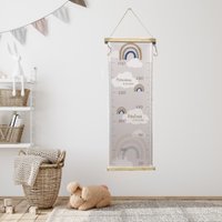 Personalisierte Messlatte Für Geschwister "Regenbogen" Inkl. Posterleiste - Einfache Wandanbringung Ohne Bohren von Kraussemotions