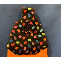 Sofort Lieferbar - Hängendes Handtuch | Geschirrtuch Katzen-Themed Orange Mikrofasertuch Mit Neon Katzenköpfen Auf Schwarzem Stoff Top 22346 von KrazyBoutKats