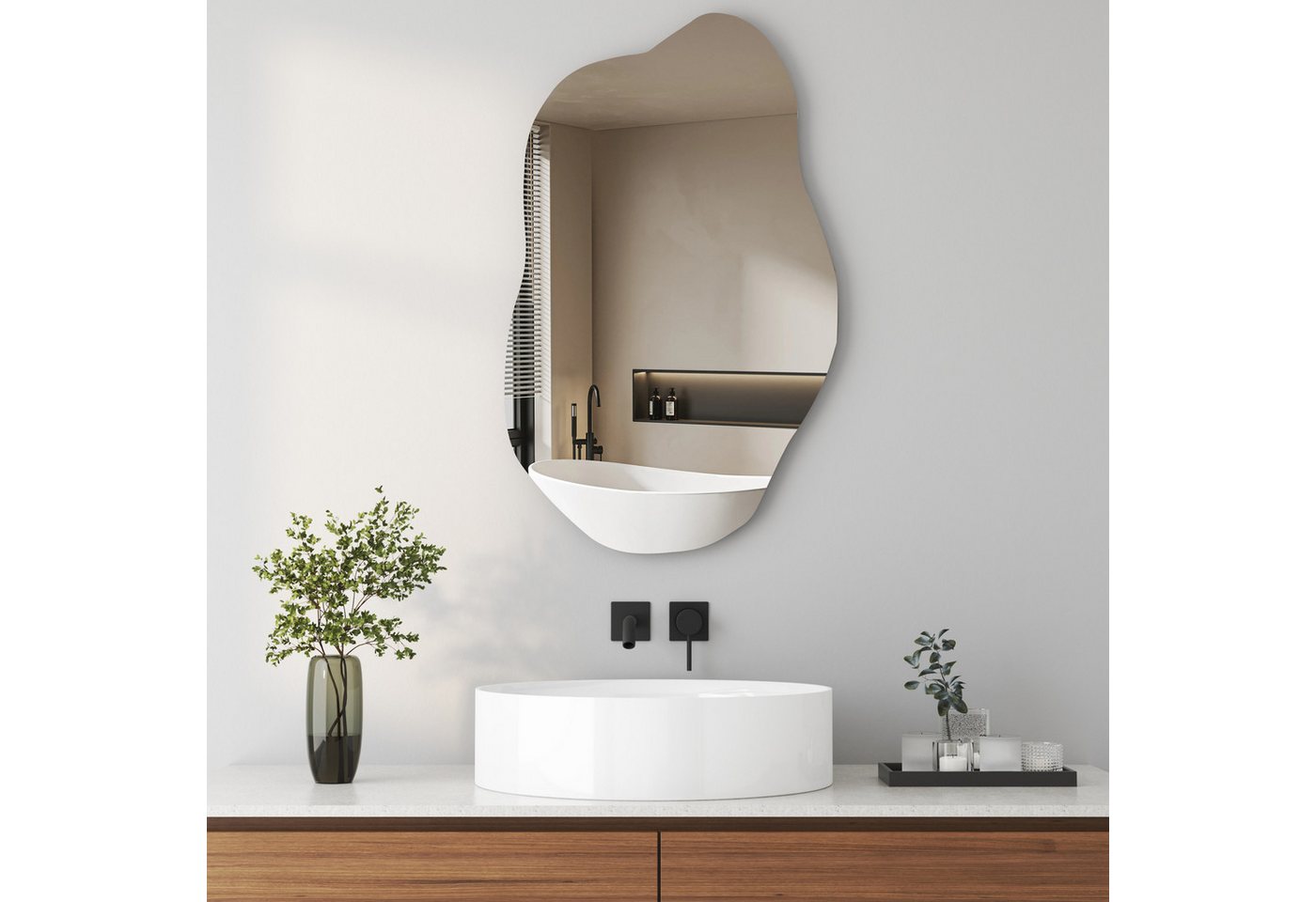 KreaGo Dekospiegel Rahmenlos 62x90cm Wolke Badspiegel Badezimmerspiegel (Wandspiegel Asymmetrisch, 5mm HD Glas), für Badezimmer Flur Schlafzimmer Wohnzimmer von KreaGo