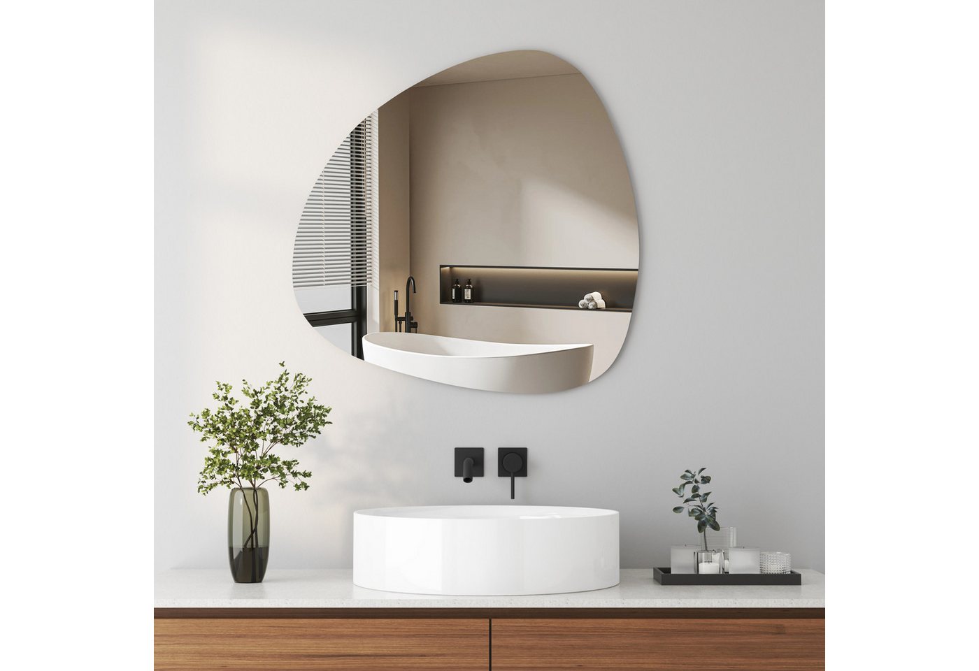KreaGo Dekospiegel Rahmenlos 80x80 60x60cm Steinform Badspiegel Badezimmerspiegel (Wandspiegel Asymmetrisch, 5mm HD Glas), für Badezimmer Flur Schlafzimmer Wohnzimmer von KreaGo