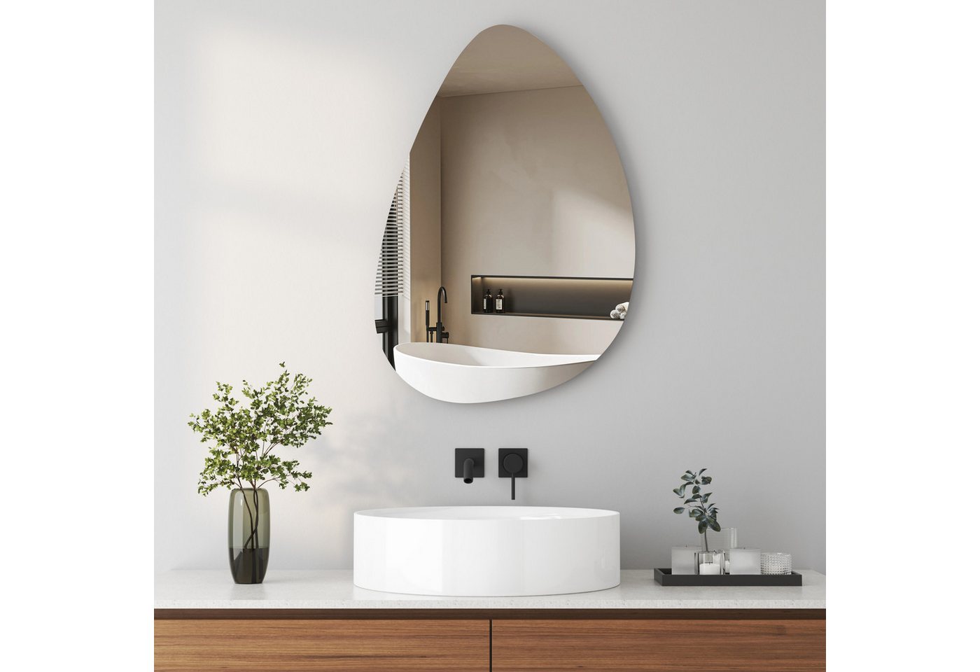 KreaGo Spiegel Badezimmer Badspiegel Badezimmerspiegel Rahmenlos (Wandspiegel Asymmetrisch, 5mm HD Bleifreier Spiegel), Wassertropfen, Wolke, Stein, Kieselstein, Mehr Größen, 45-90cm von KreaGo