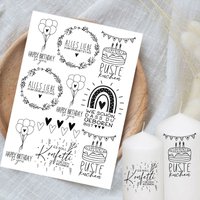 Happy Birthday - Kerzentattoos Für Stumpenkerzen Din A4 Kerzensticker Wasserschiebefolie Kerzen Pustekuchen Konfetti Luftballons Happy Birthday - Kerzentattoos Für Stumpenkerzen Din A4 Kerzensticker Wasserschiebefolie Kerzen Pustekuchen Konfetti Luftballons von KreatEveDE