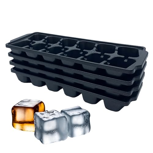Eiswürfelform (4 x 12er Form für Eiswürfel) - Ice Cube Tray aus rissfestem Kunststoff (gute Alternative zu Silikon) - Große Eiswürfelformen zum Einfrieren von leckeren Früchten für Cocktails von Kreated