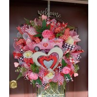 Valentinstag Kranz Xoxo Pink Lkw Türkranz Dekor Rot Weiß Und von KreatenWreaths