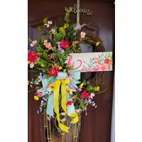 Willkommen Frühling Sommer Kranz Hallo Türkranz Heller Fröhlicher Rosa Blau Und Gelb Lila Sommerkranz Mit Schleife Willkommen Frühling Sommer Kranz Hallo Türkranz Heller Fröhlicher Rosa Blau Und Gelb Lila Sommerkranz Mit Schleife von KreatenWreaths