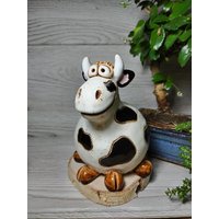 Keramik Kuh 14 cm Tierfigur Gartenstecker Dekoration Handgemacht von KreativInTon