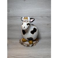 Spardose Kuh 17 cm Keramikfigur Dekoration Handgemacht von KreativInTon