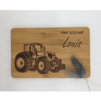 Frühstücksbrett, Trecker, Traktor, Frühstücksbrettchen, Schneidebrett Mit Gravur, Bambusbrett, Geschenk, Lasergravur, Personalisiert, Name von KreativLaserDesigns