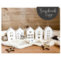 Hängende Mini Lichthäuser | Lichthaus Hängend Raysin Ballonlicht Lichterhaus Keramik Geschenkset Moderne Deko Häuser von KreativLaube