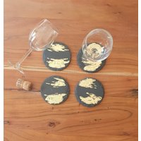 Schiefer Untersetzer Mit Blattgold Rund 4Er Set 10 cm | Edel, Schick, Romantisch Geburtstag, Geschenk Oder Für Sich Selbst von KreativSchliff