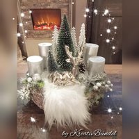 Adventsgesteck, Adventskranz, Mehrjährig, Edel, Silber, Hirsch von KreativbuendelShop