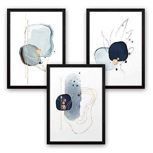3-teiliges Premium Poster-Set | Kunstdruck | Abstrakt blau | Deko Bild für Ihre Wand | optional mit Rahmen | Wohnzimmer Schlafzimmer Modern Fine Art | DIN A4 / A3 (A4, schwarzer Rahmen) von Kreative Feder